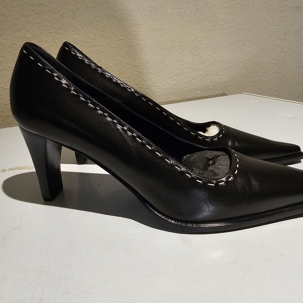 Gucci Black Heels with White Stitching